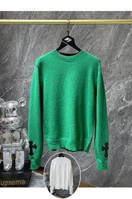 クロムハーツ ジャカードバック＆レザーパッチワークカフスセーター