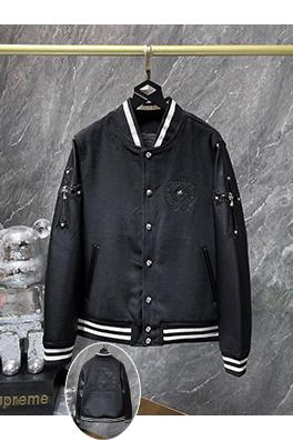 クロムハーツ サンスクリットクロスウールレザースリーブパッチワークベースボール刺繍コットンコート