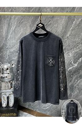 クロムハーツ ホットスタンプのラインストーンウォッシュいのある馬蹄形のクロスサンスクリットの花柄の長袖シャツ