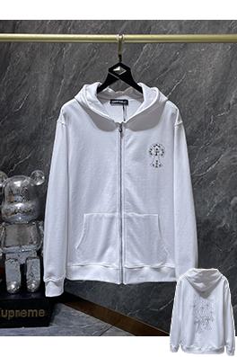 クロムハーツコピー ラインストーンクロスハンドメイドスタッズジッパーパーカー