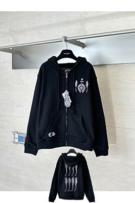 クロムハーツスーパーコピー ブラックスカル ジップアップ フード付きスウェットシャツ