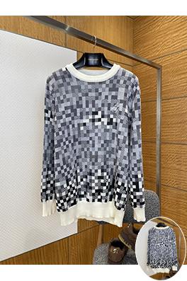 ルイヴィトンコピー クラシックカラーブロックチェック柄ジャカードクルーネックニットセーター