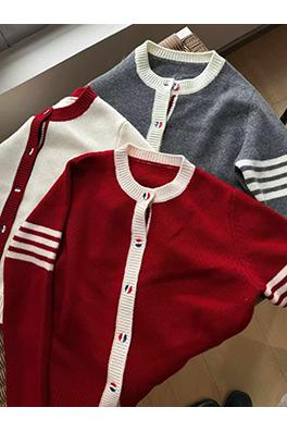 トムブラウン カラーブロッククルーネックウールニットカーディガン