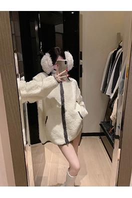 トムブラウンコピー プレッピースタイルのふわふわの子犬柄カラーブロックの厚手セーターコート