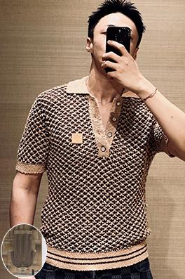 ルイヴィトンスーパーコピー 透かし編みメッシュニット半袖ポロシャツ