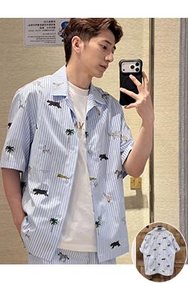 ルイヴィトンThe Darjeeling Limited 刺繍入りストライプ半袖シャツ