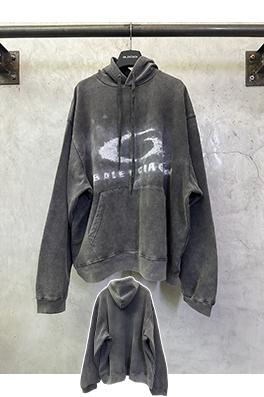 バレンシアガ BALENCIAGA シングルリングスモークウォッシュダメージフード付きスウェットシャツ