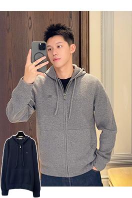 バーバリーコピー ウール混紡のジップアップフード付き刺繍コート