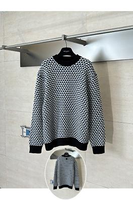 ルイヴィトン 千鳥格子のカラーブロックチャンキーニットジャカードセーター