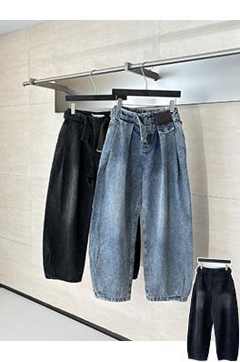 ロエベ デニムレザーラベルベルトジーンズ