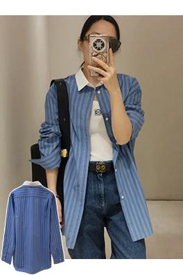 ロエベ カラーブロックのストライプ柄シングルブレストポインテッドカラー長袖シャツ