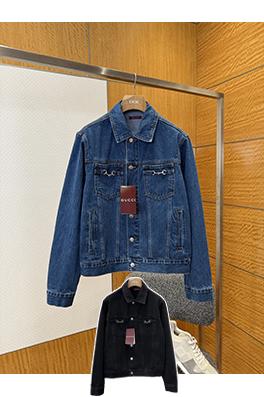 グッチコピー ホースビットディテールとパテントレザーラベルを備えたデニムジャケット