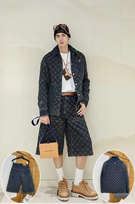 ルイヴィトン ジャカード刺繍のデニムジャケットとカプリパンツのセット