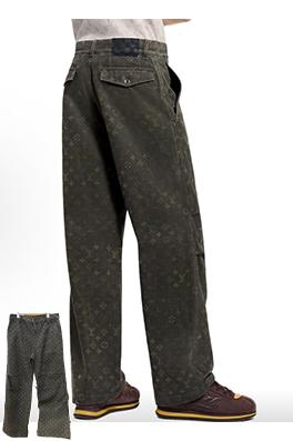 ルイヴィトン クラシックな花柄のワイドレッグカジュアルワークパンツ