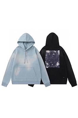 アミリスーパーコピー アップリケ刺繍のペイズリーロゴ入りウォッシュダメージパーカー