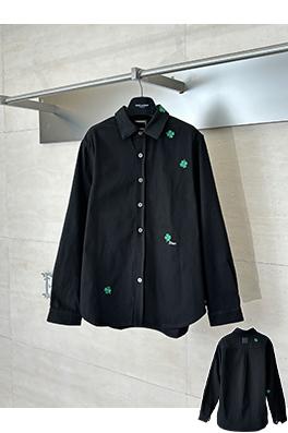 ディオール 四つ葉のクローバー刺繍入りコットンカラーデニム長袖シャツ