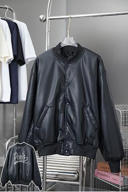 バレンシアガ 文字アップリケ刺繍りベースボールフライトレザージャケット