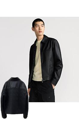 ディオール ダイヤモンド柄レザーラペルジップアップジャケット