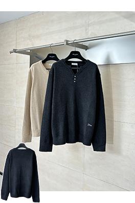 ディオールコピー ヘンリーカラーの3つボタンウール混ニットクルーネックセーター