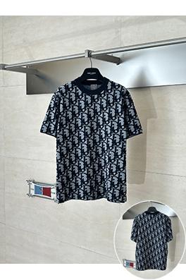 ディオール Oblique オールオーバープリントのジャカードウール混ニットクルーネック半袖Tシャツ