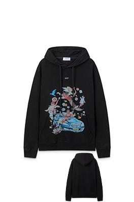 オフホワイト 新しいゆったりとしたフード付きスウェットシャツ