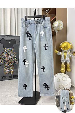 クロムハーツコピー レザーラベルのストレートレッグジーンズ