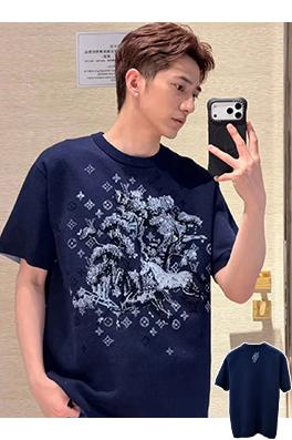 ルイヴィトンコピー モノグラムジャカード柄クルーネックニット半袖Tシャツ
