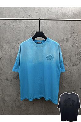 クロムハーツ アメリカンスタイルのウォッシュアップリケ刺繍ラインストーンカップル半袖Tシャツ