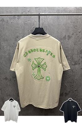 クロムハーツ 新モデルアメリカンスタイルのレーザー刺繍カップル半袖Tシャツ