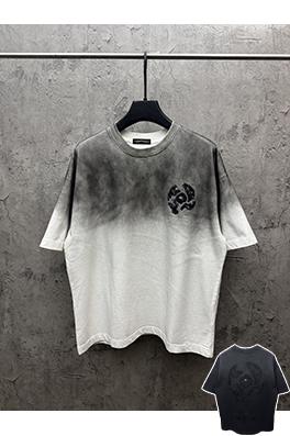 クロムハーツ 新モデルアメリカンスタイルのウォッシュドデニムパッチ刺繍カップル半袖Tシャツ