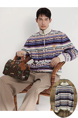 ルイヴィトン レザーロゴケーブルニットジッパーカーディガン