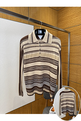 ボッテガヴェネタ ストライプの襟付き長袖ポロシャツ