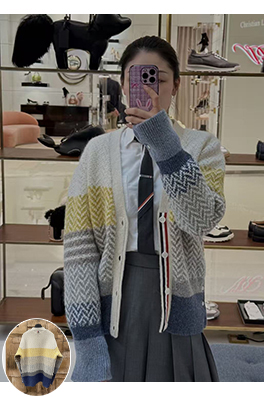 トムブラウン カラーブロックストライプカーディガン