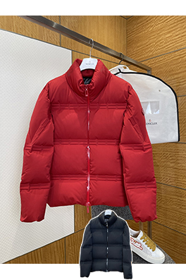 モンクレール レザースリーブパッチエンボススタンドカラーダウンジャケット