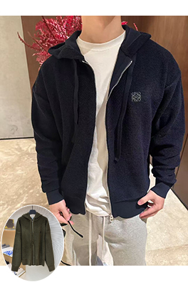 ロエベ 刺繍入りフード付きジップアップカーディガン