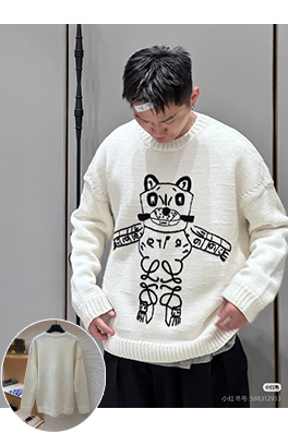 ロエベ 猫をテーマにした刺繍クルーネックセーター
