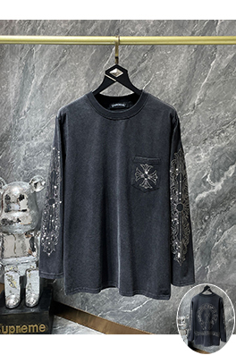 クロムハーツ ホットスタンプのラインストーンウォッシュいのある馬蹄形のクロスサンスクリットの花柄の長袖シャツ