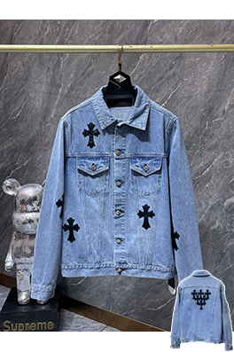 クロムハーツ パッチワークレザークロスレトロデニムジャケット