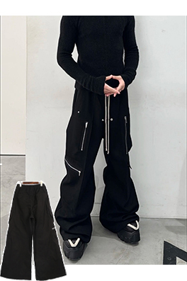 リックオウエンス ワイドレッグのモップ掛けまでの長さのワークパンツ