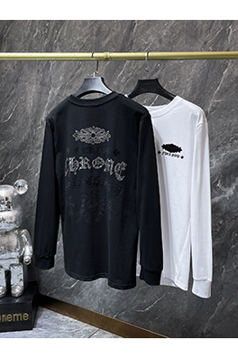 クロムハーツ クラシックなヘビーデューティーラインストーンホースシューサンスクリット文字クロス長袖シャツ