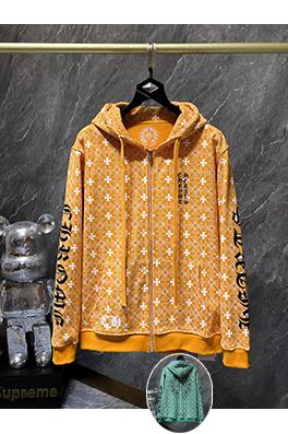 クロムハーツコピー 馬蹄のロゴ柄がったブルーのジップアップフード付きスウェットシャツ