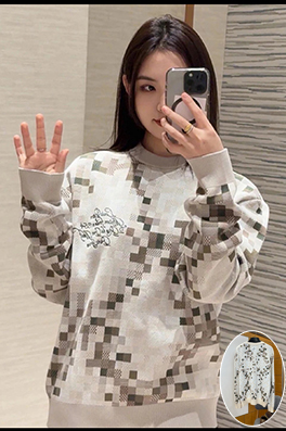 ルイヴィトン カラーブロックチェック柄ジャカードクルーネックニットセーター