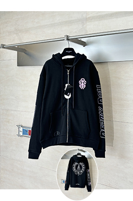 クロムハーツ キャラクターサンスクリットプリントジッパーフード付きスウェットシャツ
