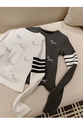 トムブラウン レディースラインストーンパピーフリース裏地スリムフィット長袖ベースレイヤーシャツ