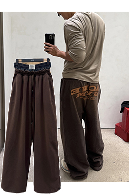 アクネストゥディオズ Acne Studios レザーアップリケ刺繍ダブルウエストバンドスウェットパンツ