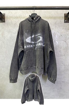 バレンシアガ BALENCIAGA シングルリングスモークウォッシュダメージフード付きスウェットシャツ