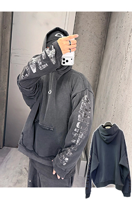 バレンシアガ BALENCIAGA シングルリング刺繍テープフード付きスウェットシャツ