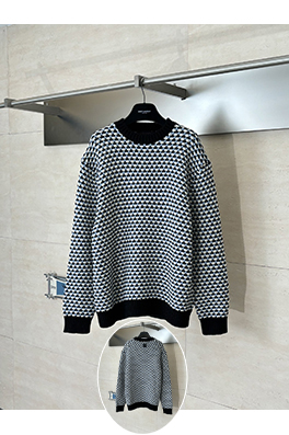 ルイヴィトン 千鳥格子のカラーブロックチャンキーニットジャカードセーター