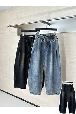 ロエベ デニムレザーラベルベルトジーンズ