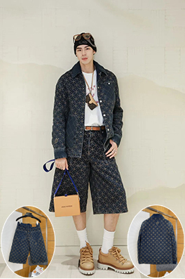 ルイヴィトン ジャカード刺繍のデニムジャケットとカプリパンツのセット